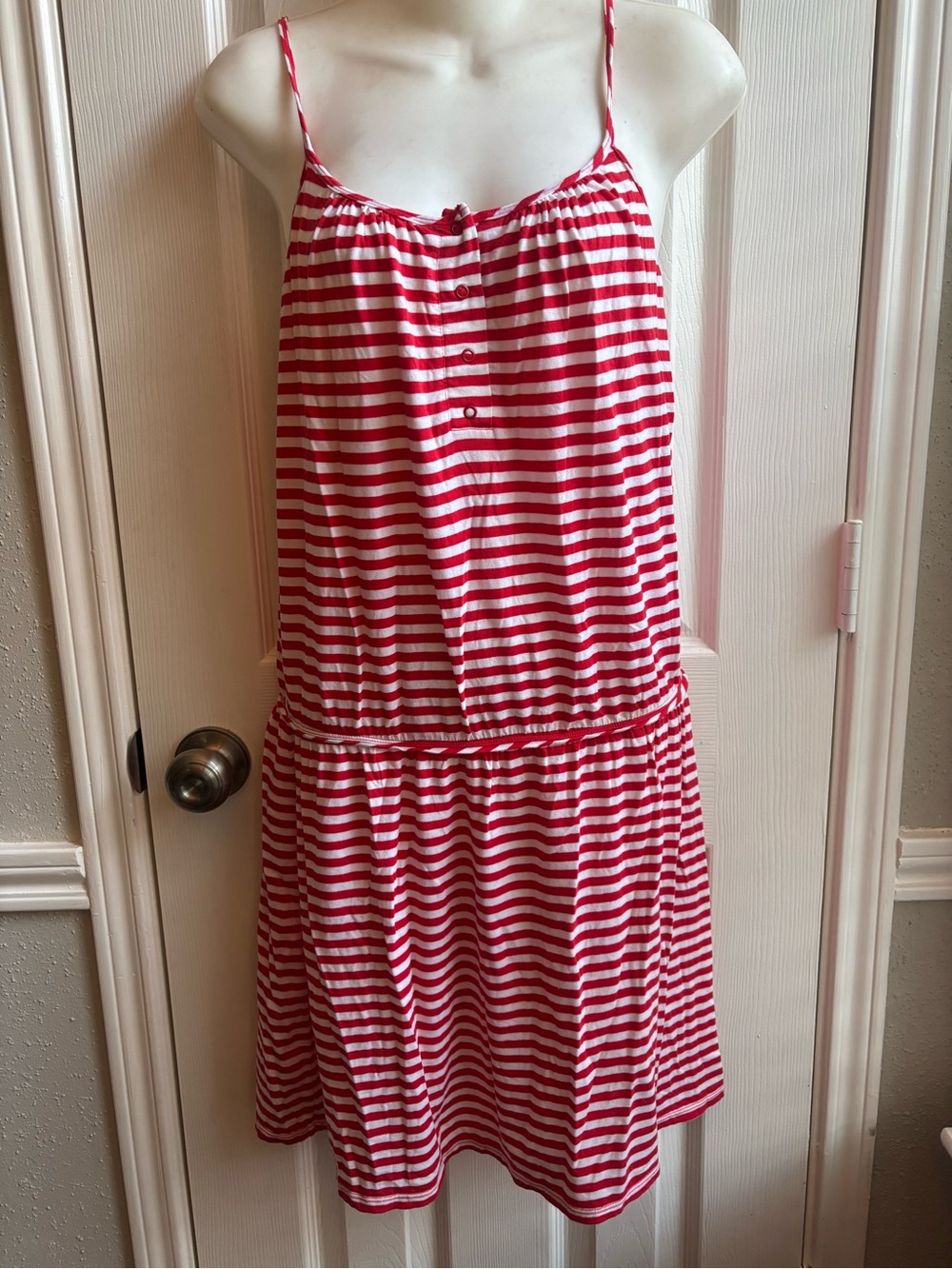 GAP Red and White Striped Spaghetti Summer Strap Dress